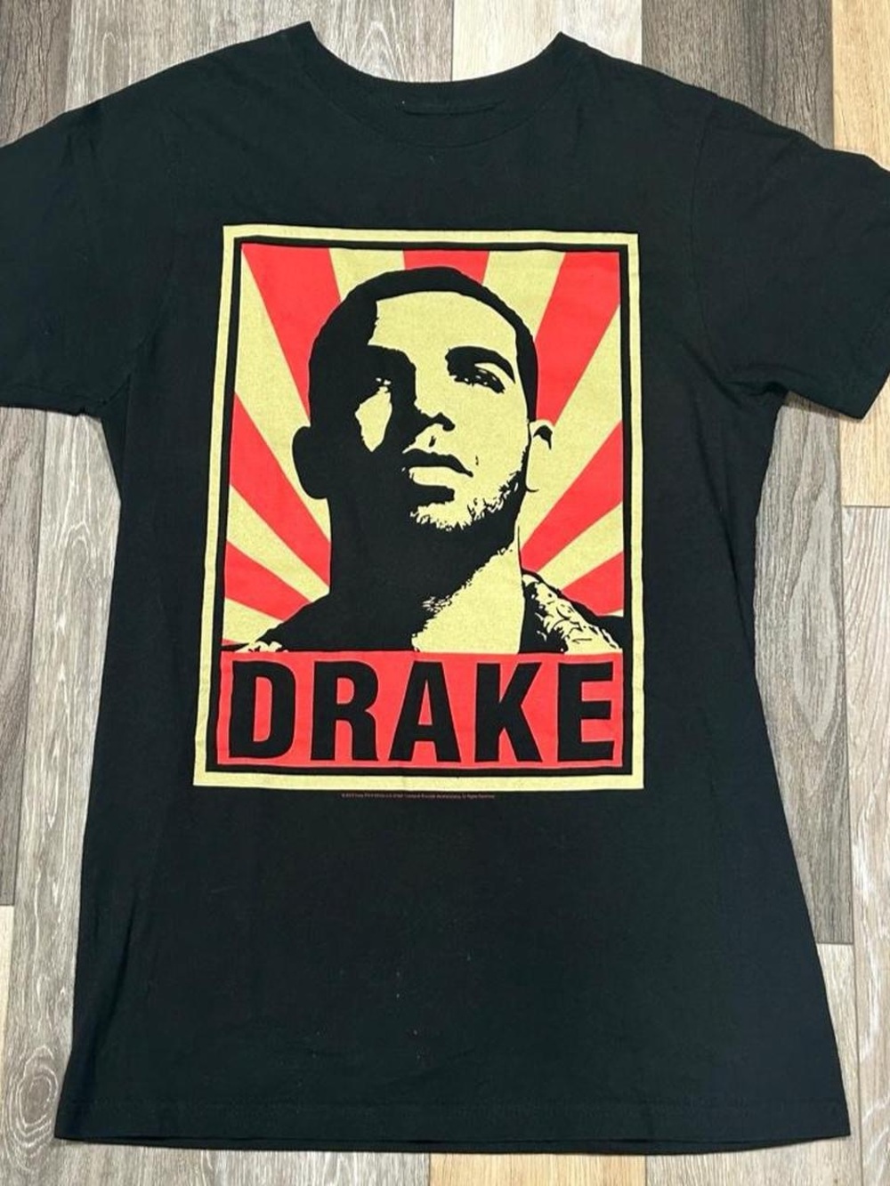 Drake Black Tee with Red and Gold Portrait Print